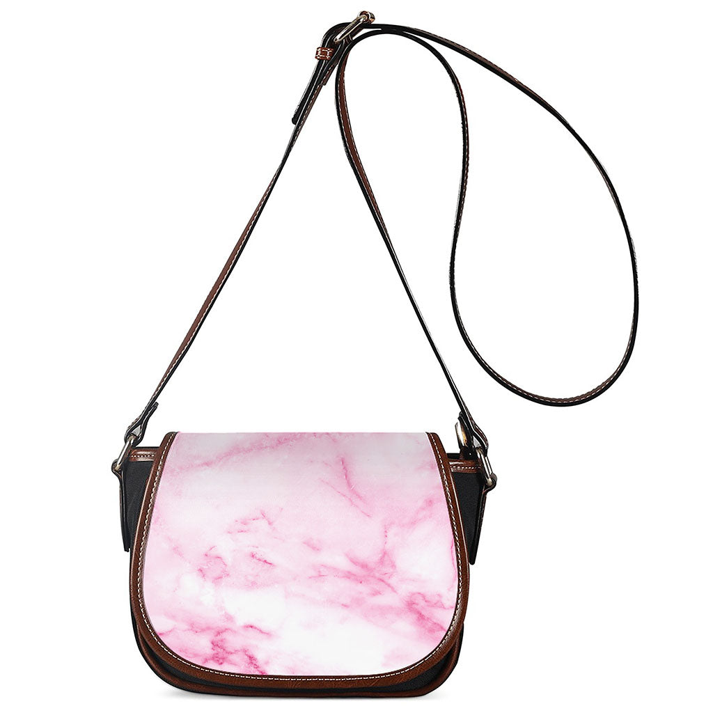 White Pink Marble Print Saddle Bag