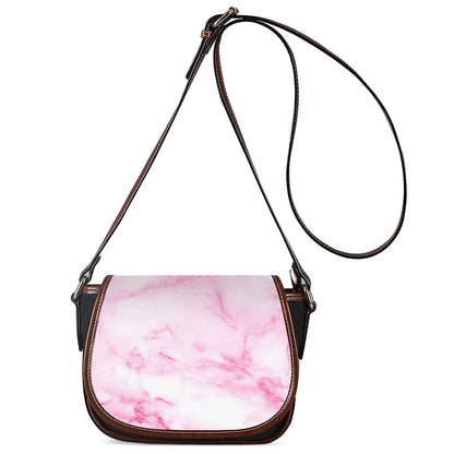 White Pink Marble Print Saddle Bag