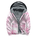White Pink Marble Print Sherpa Lined Zip Up Hoodie