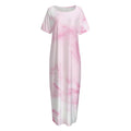 White Pink Marble Print Short Sleeve Long Nightdress