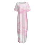 White Pink Marble Print Short Sleeve Long Nightdress