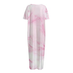 White Pink Marble Print Short Sleeve Long Nightdress