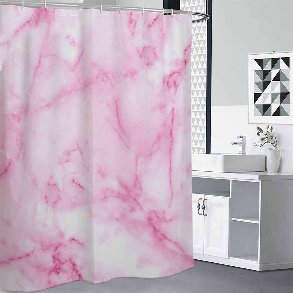 White Pink Marble Print Shower Curtain