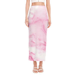 White Pink Marble Print Side Slit Maxi Skirt