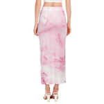 White Pink Marble Print Side Slit Maxi Skirt