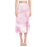 White Pink Marble Print Side Slit Midi Skirt