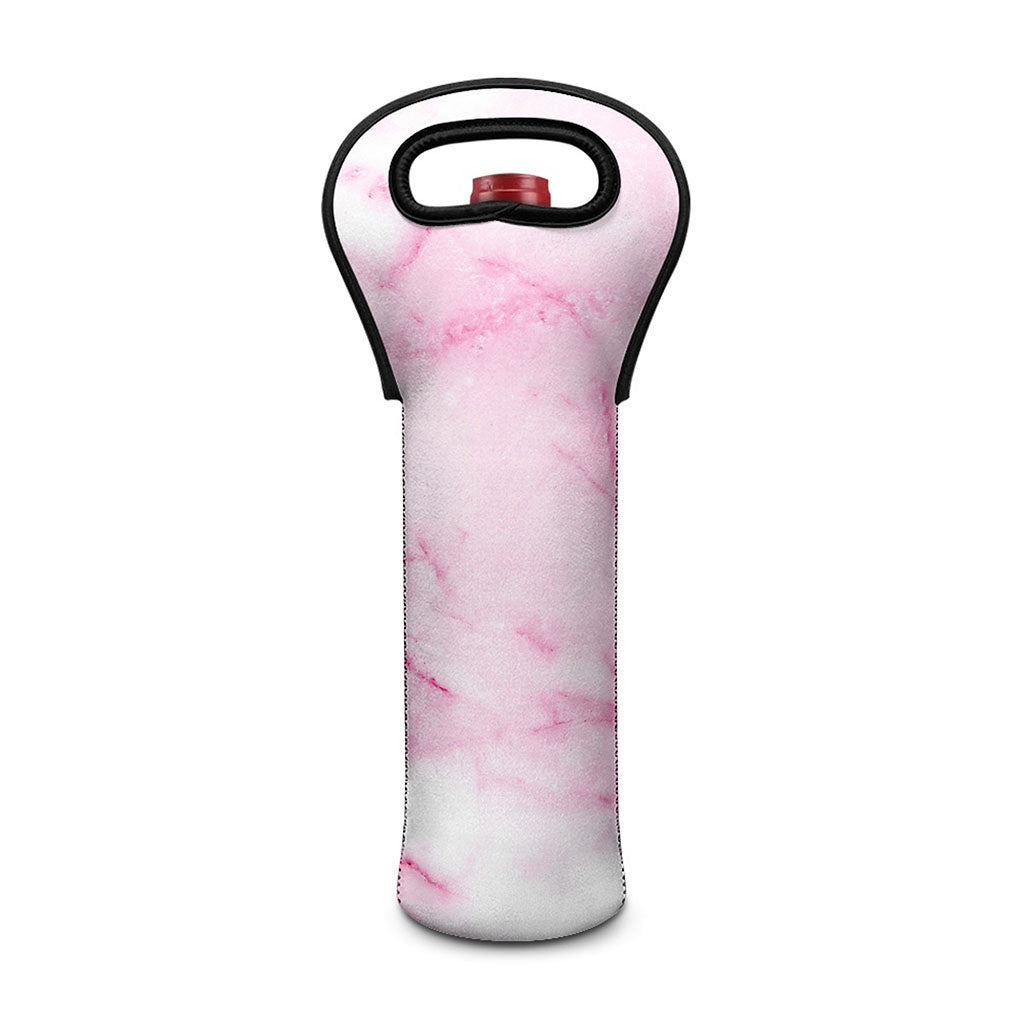White Pink Marble Print Single Neoprene Wine Tote