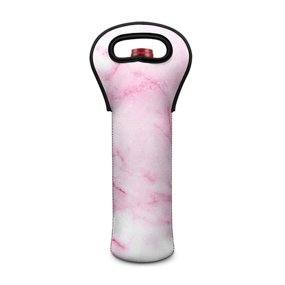 White Pink Marble Print Single Neoprene Wine Tote