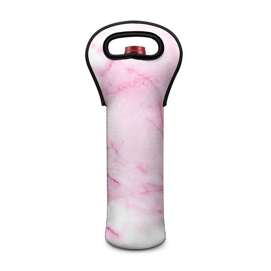 White Pink Marble Print Single Neoprene Wine Tote