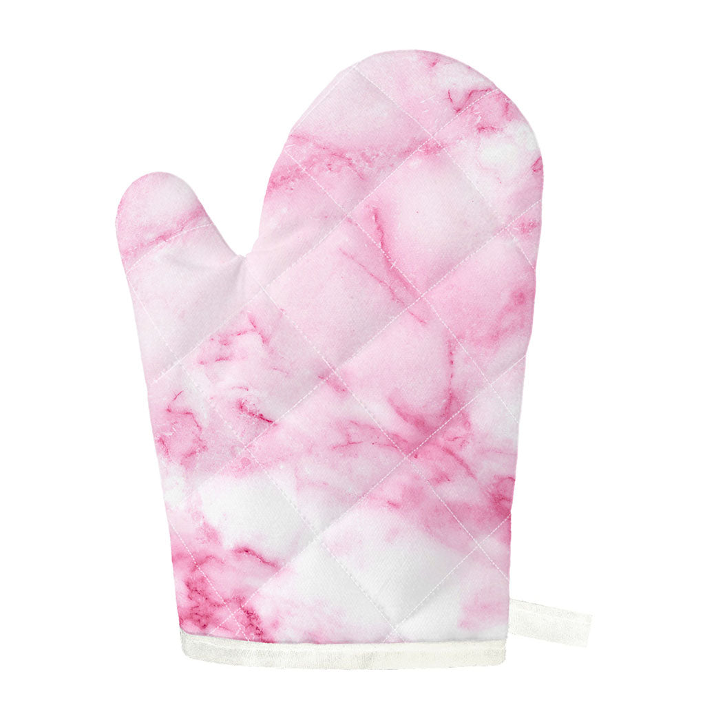 White Pink Marble Print Single Oven Mitt