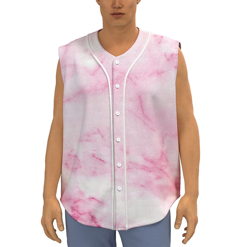 White Pink Marble Print Sleeveless Baseball Jersey