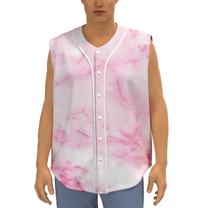 White Pink Marble Print Sleeveless Baseball Jersey