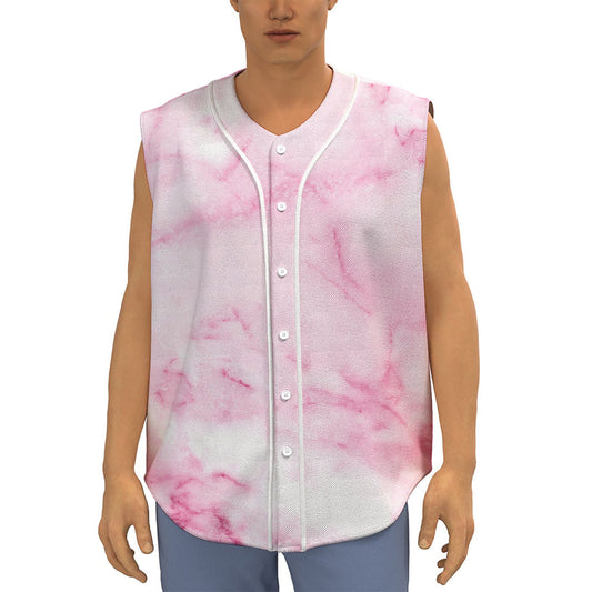 White Pink Marble Print Sleeveless Baseball Jersey