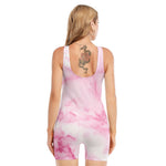 White Pink Marble Print Sleeveless One Piece Swimsuit