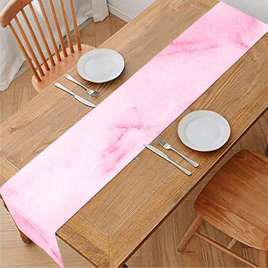 White Pink Marble Print Table Runner