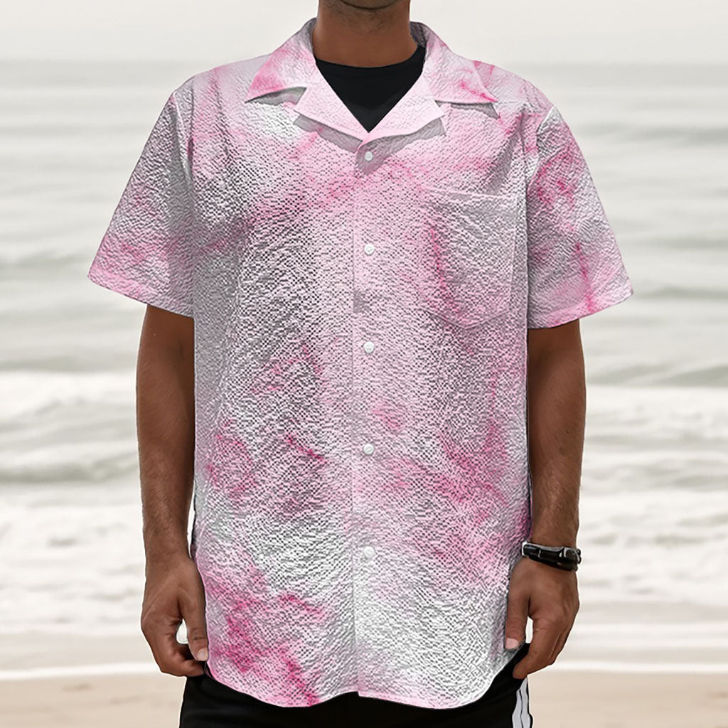 White Pink Marble Print Textured Short Sleeve Shirt