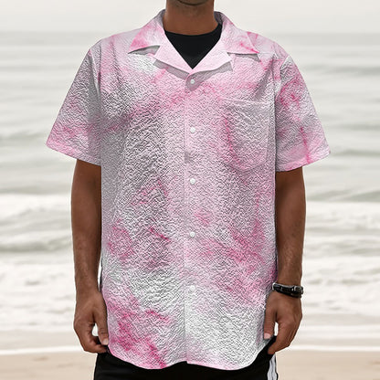 White Pink Marble Print Textured Short Sleeve Shirt