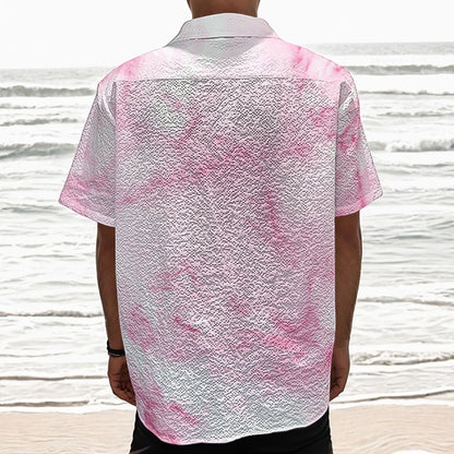 White Pink Marble Print Textured Short Sleeve Shirt