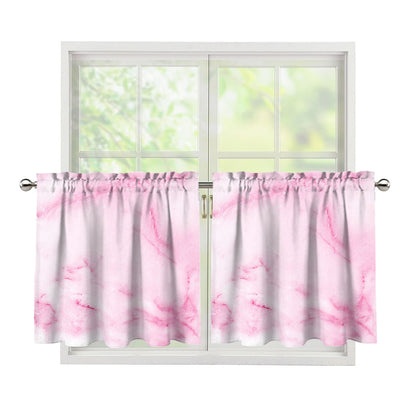 White Pink Marble Print Tier Curtains