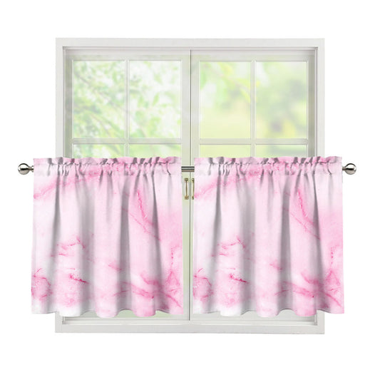 White Pink Marble Print Tier Curtains