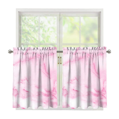 White Pink Marble Print Tier Curtains