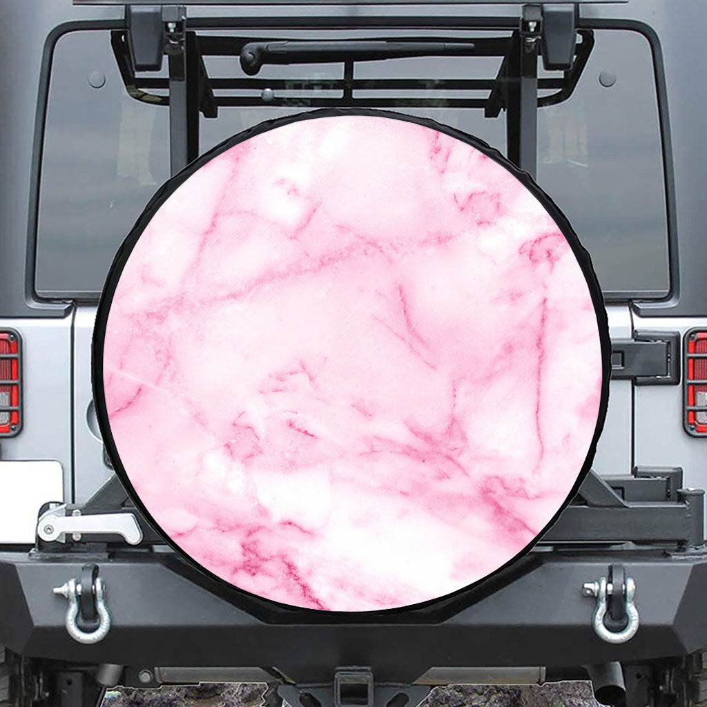 White Pink Marble Print Tire Cover