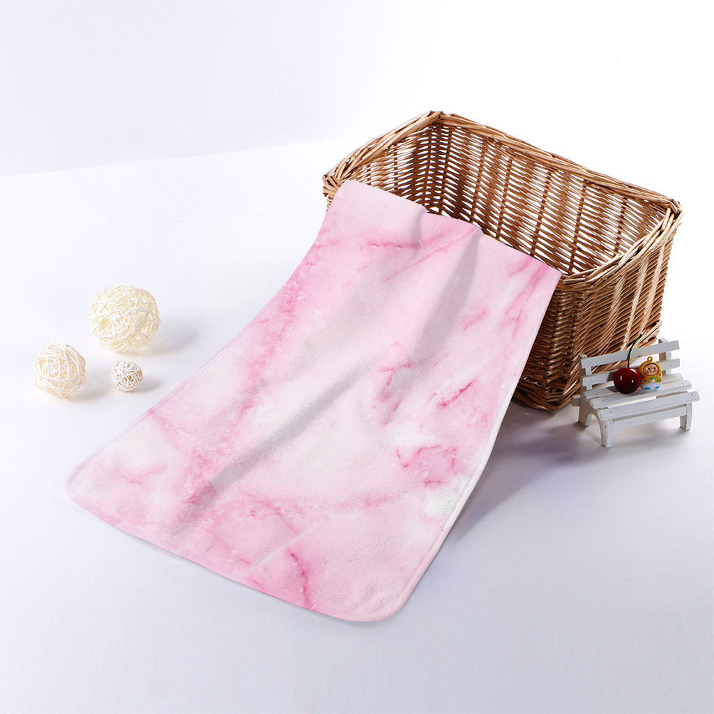 White Pink Marble Print Towel