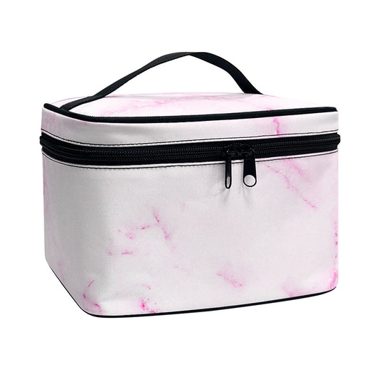 White Pink Marble Print Travel Makeup Bag