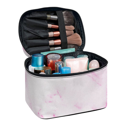 White Pink Marble Print Travel Makeup Bag