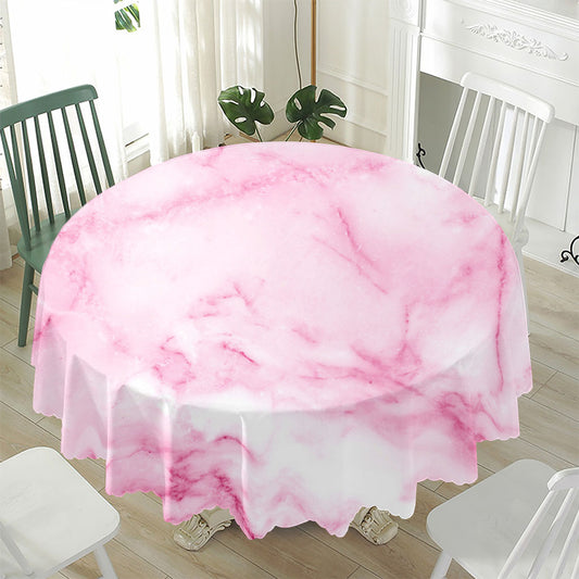 White Pink Marble Print Waterproof Round Tablecloth