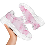 White Pink Marble Print White Chunky Shoes