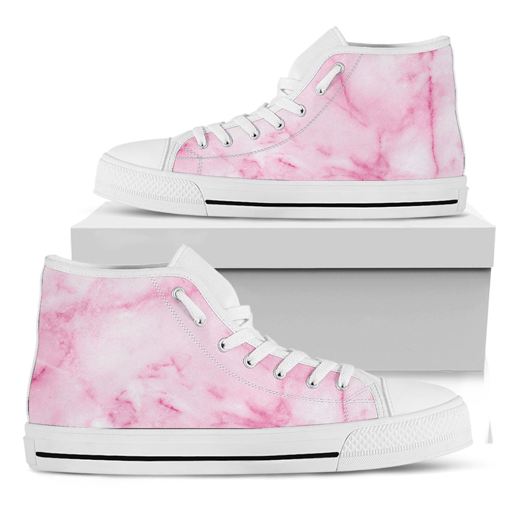 White Pink Marble Print White High Top Sneakers