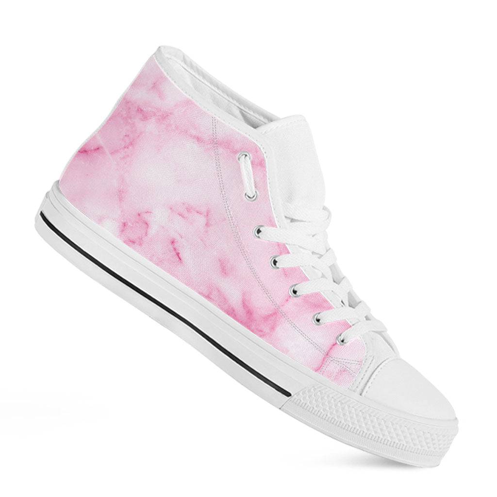 White Pink Marble Print White High Top Sneakers