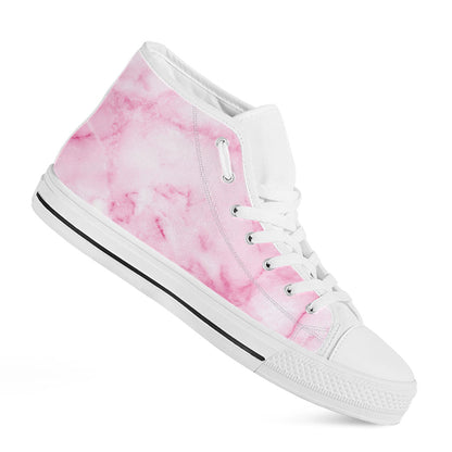 White Pink Marble Print White High Top Sneakers