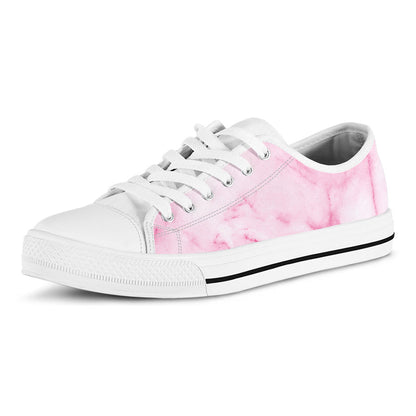 White Pink Marble Print White Low Top Sneakers