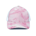 White Pink Marble Print White Mesh Trucker Cap
