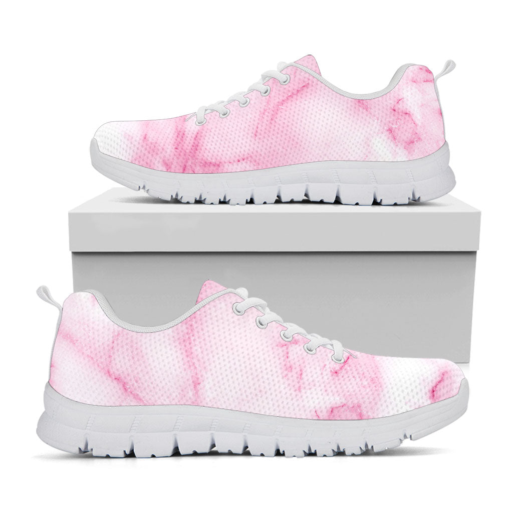 White Pink Marble Print White Running Shoes