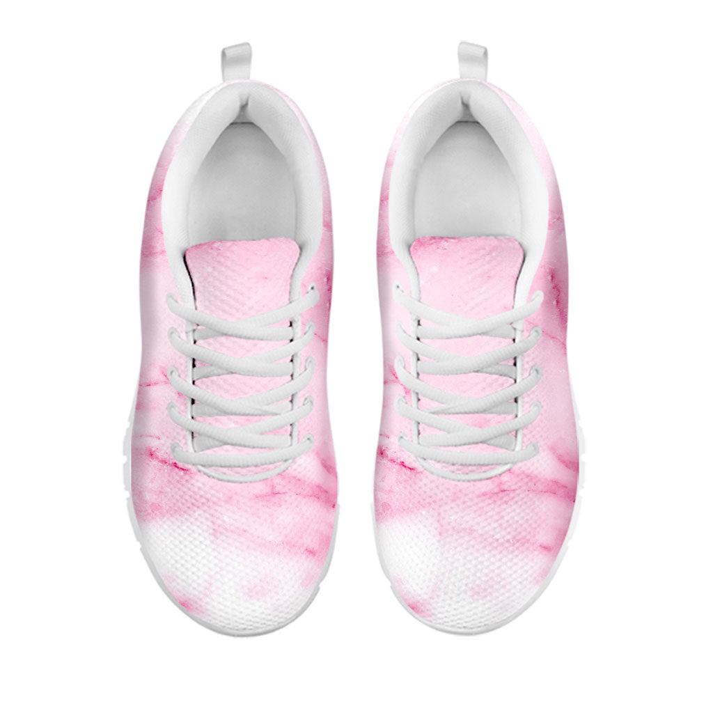 White Pink Marble Print White Running Shoes