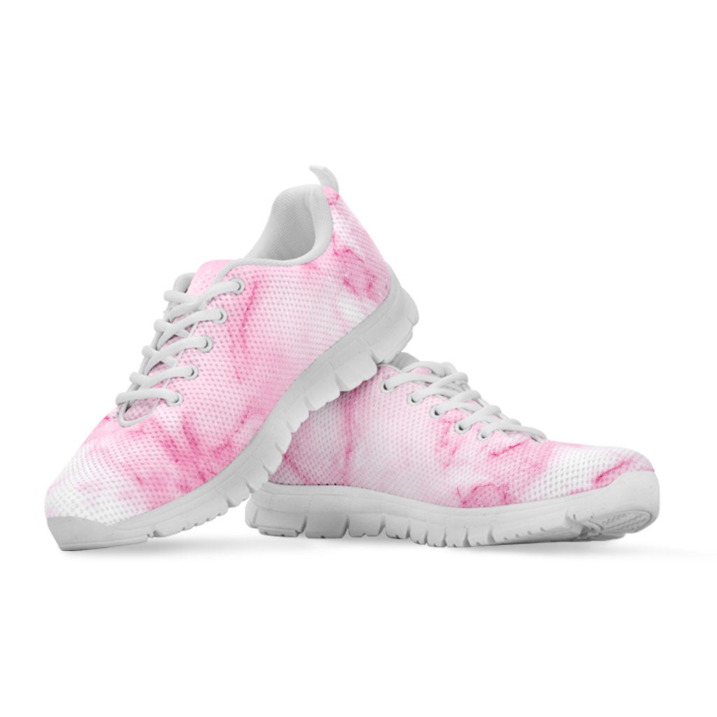 White Pink Marble Print White Running Shoes