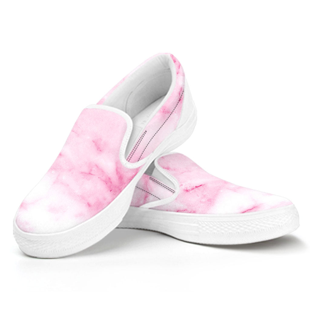 White Pink Marble Print White Slip On Sneakers