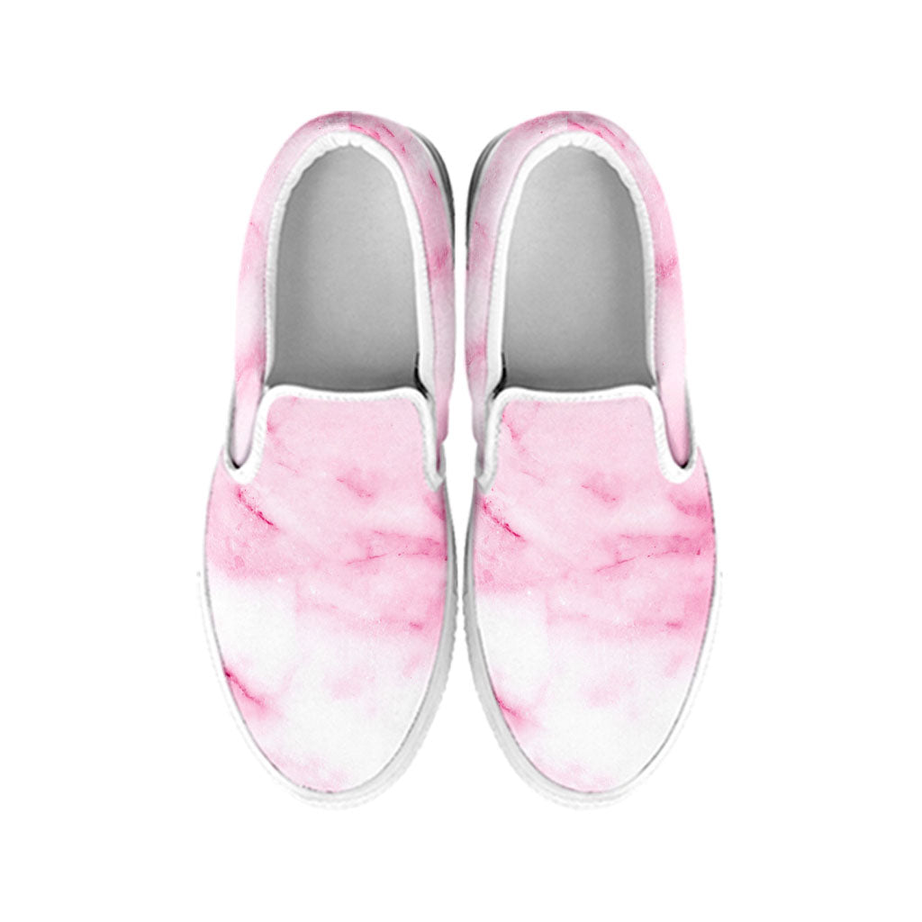 White Pink Marble Print White Slip On Sneakers