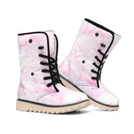 White Pink Marble Print Winter Boots