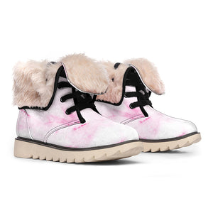 White Pink Marble Print Winter Boots