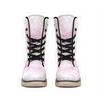 White Pink Marble Print Winter Boots