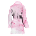 White Pink Marble Print Women's Bathrobe