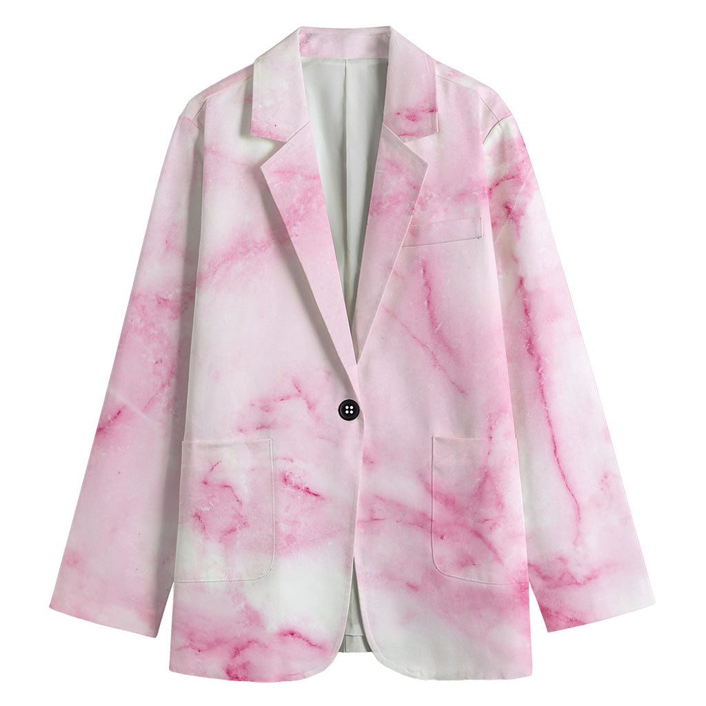 White Pink Marble Print Women's Blazer