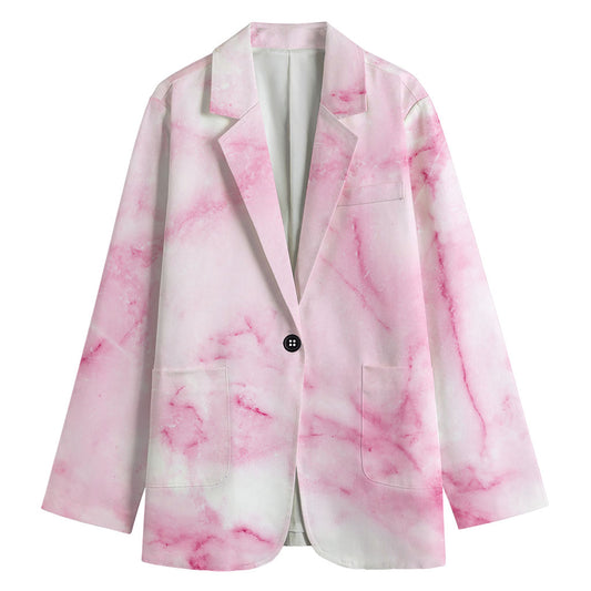 White Pink Marble Print Women's Blazer