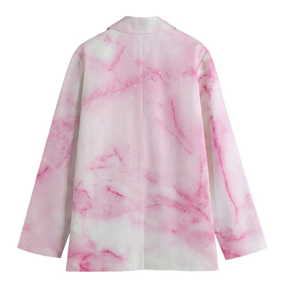 White Pink Marble Print Women's Blazer