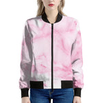White Pink Marble Print Women's Bomber Jacket