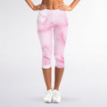 White Pink Marble Print Women's Capri Leggings